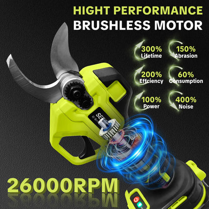SEESE Cordless Electric Pruning Shears, 1.25‑Inch Cutting Diameter Brushless Power Pruner with Dual 21V Batteries for Tree & Flower Trimming
