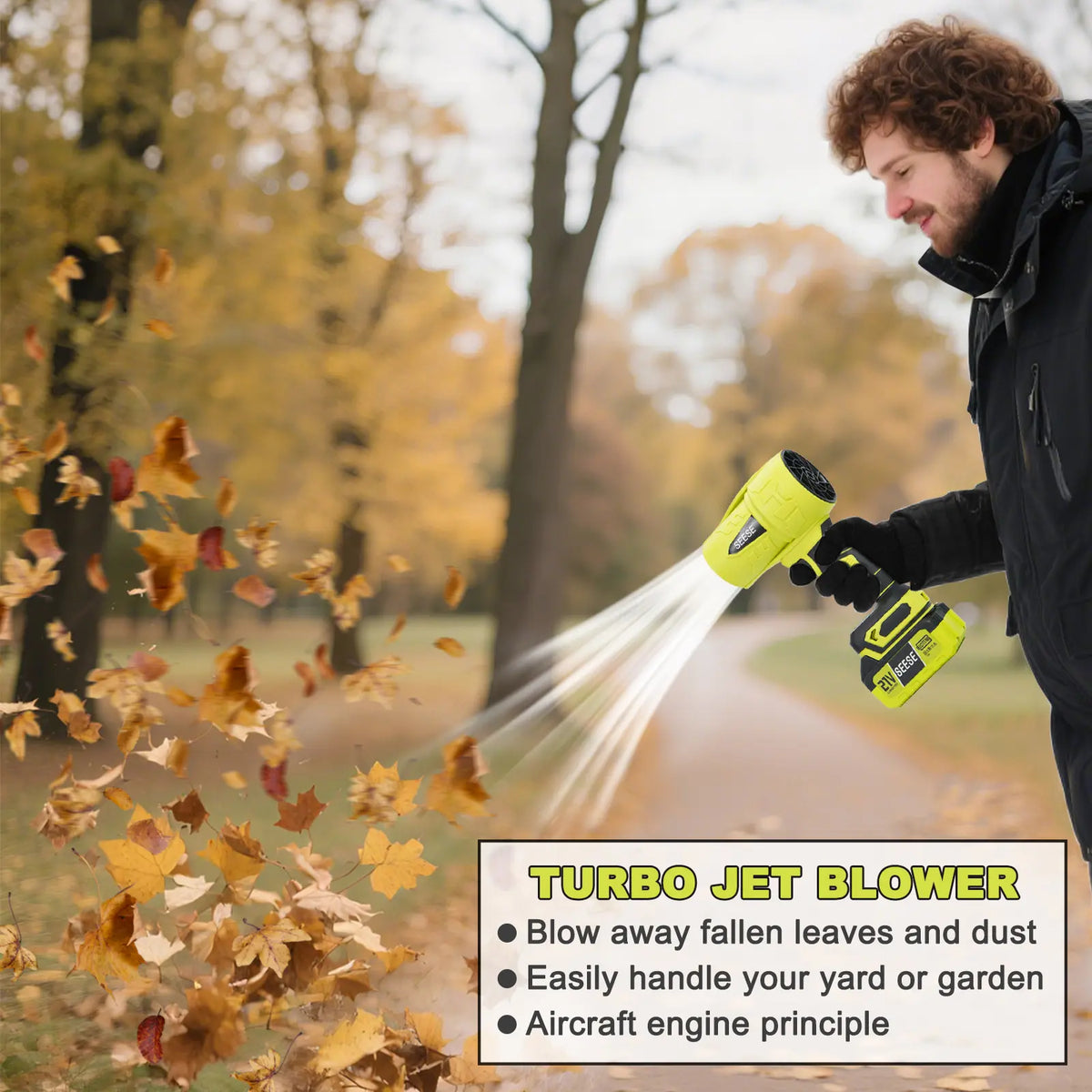 SEESE 1000G High‑Thrust Cordless Turbo Jet Blower, Pure Copper Motor, Multi‑Use for Car Drying, Leaf & Snow Removal, Home & Garden