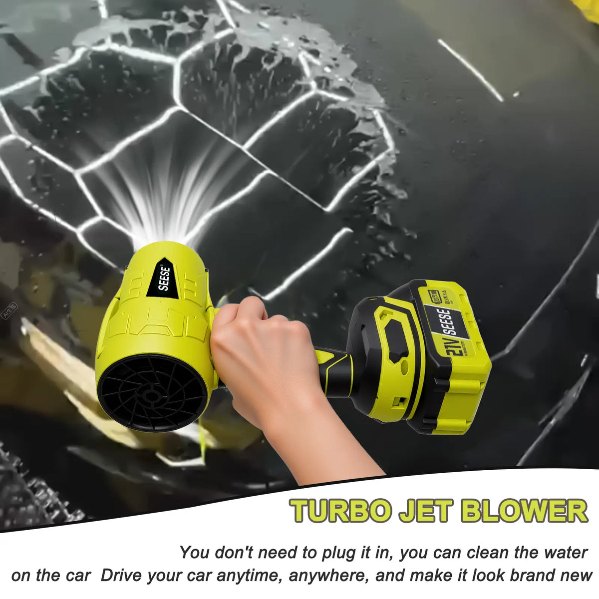 SEESE 1000G High‑Thrust Cordless Turbo Jet Blower, Pure Copper Motor, Multi‑Use for Car Drying, Leaf & Snow Removal, Home & Garden